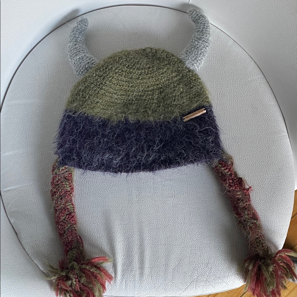 Playful Knit Viking Hat for Kids - Olive, Plum, and Gray